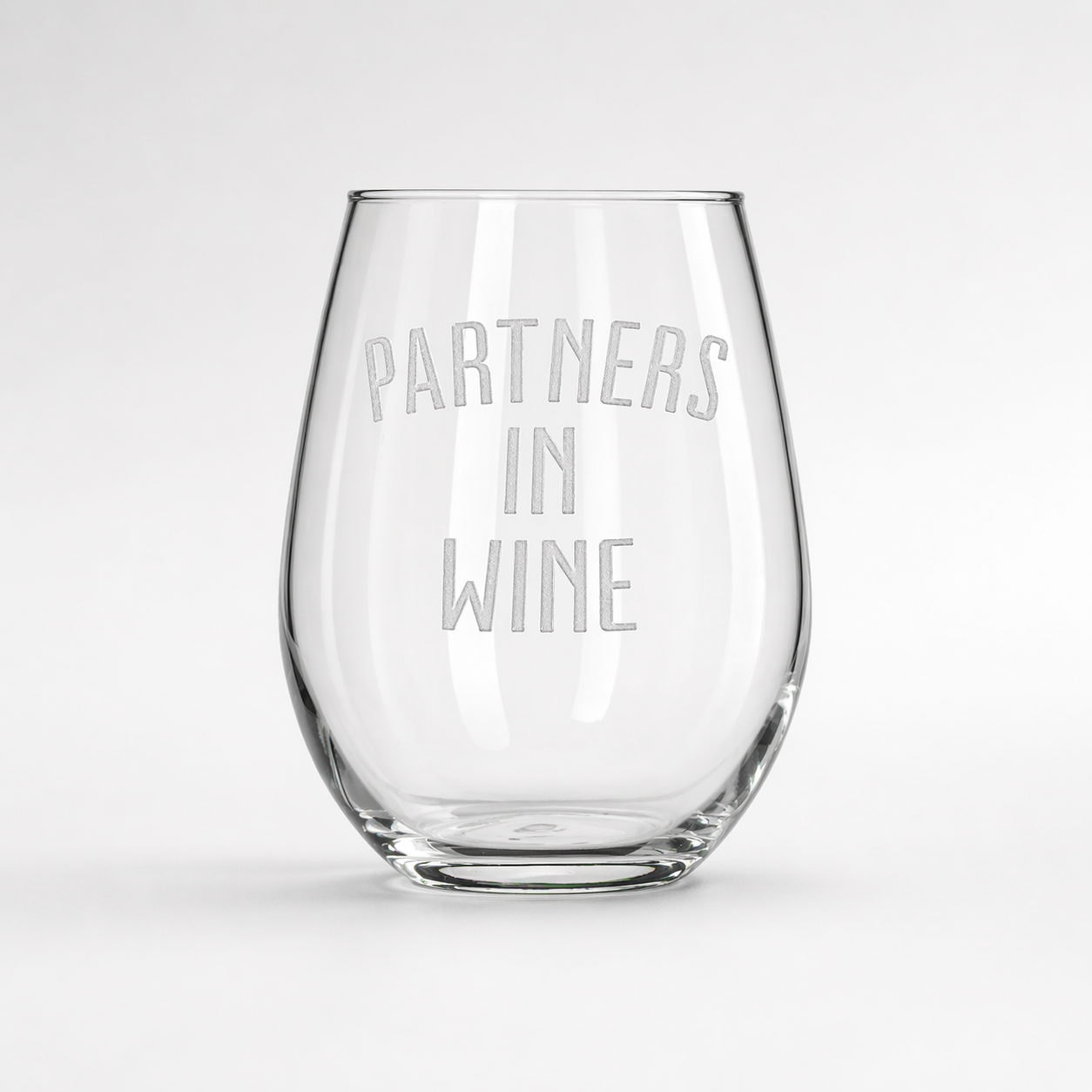 Etched Stemless Wine Glass 20.5oz | Partners in Wine | Deep Carved Sandblasted Glass | Expressive DeZien