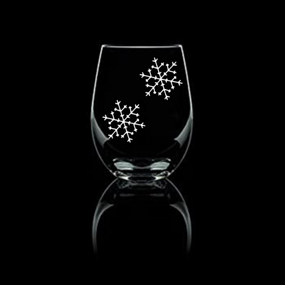 Arctic Elegance Snowflake Etched Stemless Wine Glass 20.5oz | Snowflake Wine Glasses - Expressive DeZien 