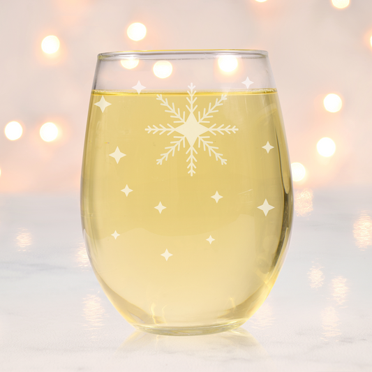 Arctic Lace Whisper Etched Stemless Wine Glass 20.5oz | Snowflake Wine Glasses - Expressive DeZien 