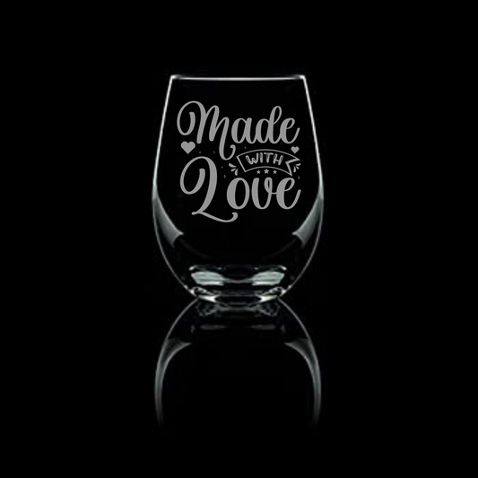 Made with Love Etched Stemless Wine Glass 20.5oz | Valentine’s Day Gift - Expressive DeZien 