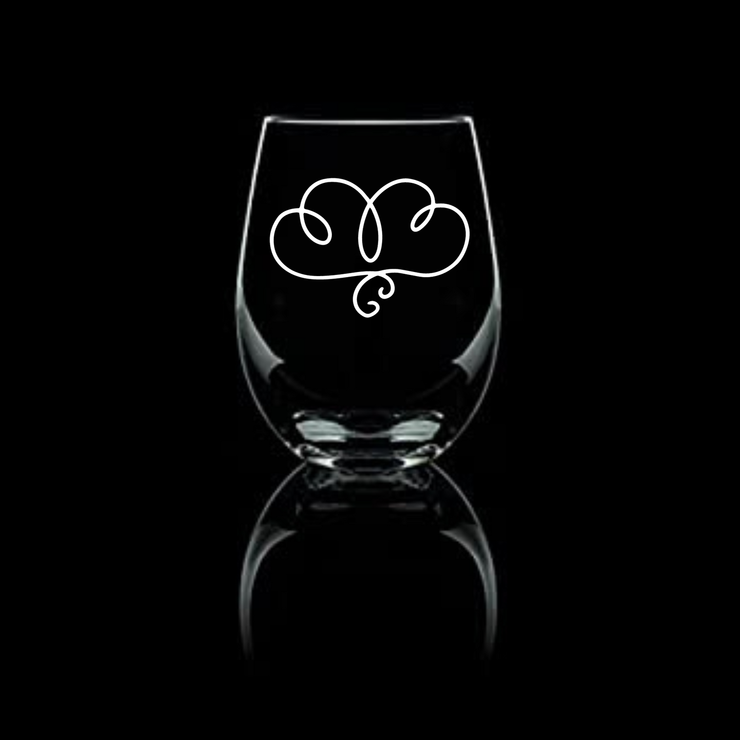 Two Hearts Intertwined Sandblasted Etched Wine Glass. Hand-carved into the 20.5oz glass - Expressive DeZien 