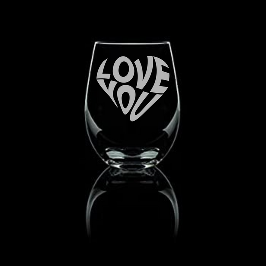 Love You Heart Shaped Sandblasted Etched Wine Glass 20.5oz | Valentine's Day - Expressive DeZien 