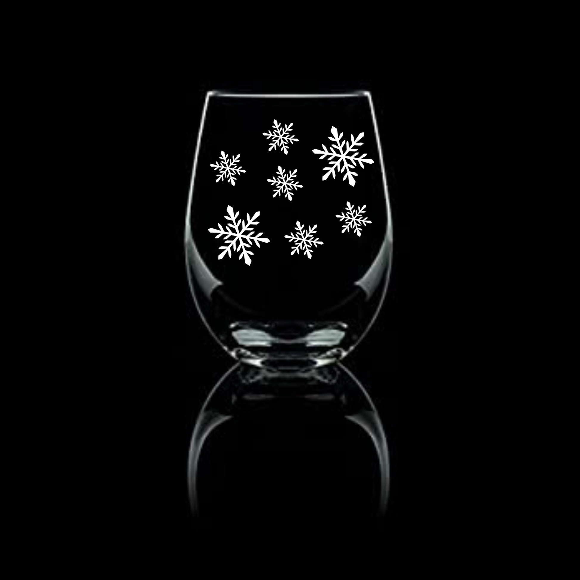 Blizzard Delight Etched Stemless Wine Glass 20.5oz | Snowflake Wine Glasses - Expressive DeZien 