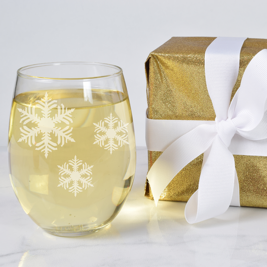 Celestial Frost Etched Stemless Wine Glass 20.5oz | Snowflake Wine Glasses - Expressive DeZien 