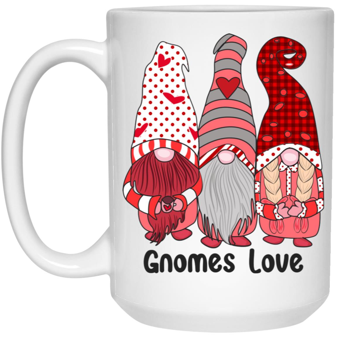Gnomes Love 15oz White Mug – Whimsical Charm for Your Daily Sip! - Expressive DeZien 