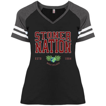 Stoner Nation Ladies' Game V-Neck T-ShirT - Expressive DeZien 