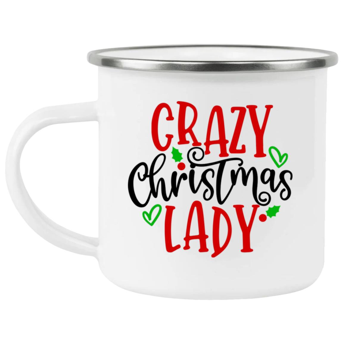 Crazy Christmas Lady Enamel Camping Mug - Expressive DeZien 