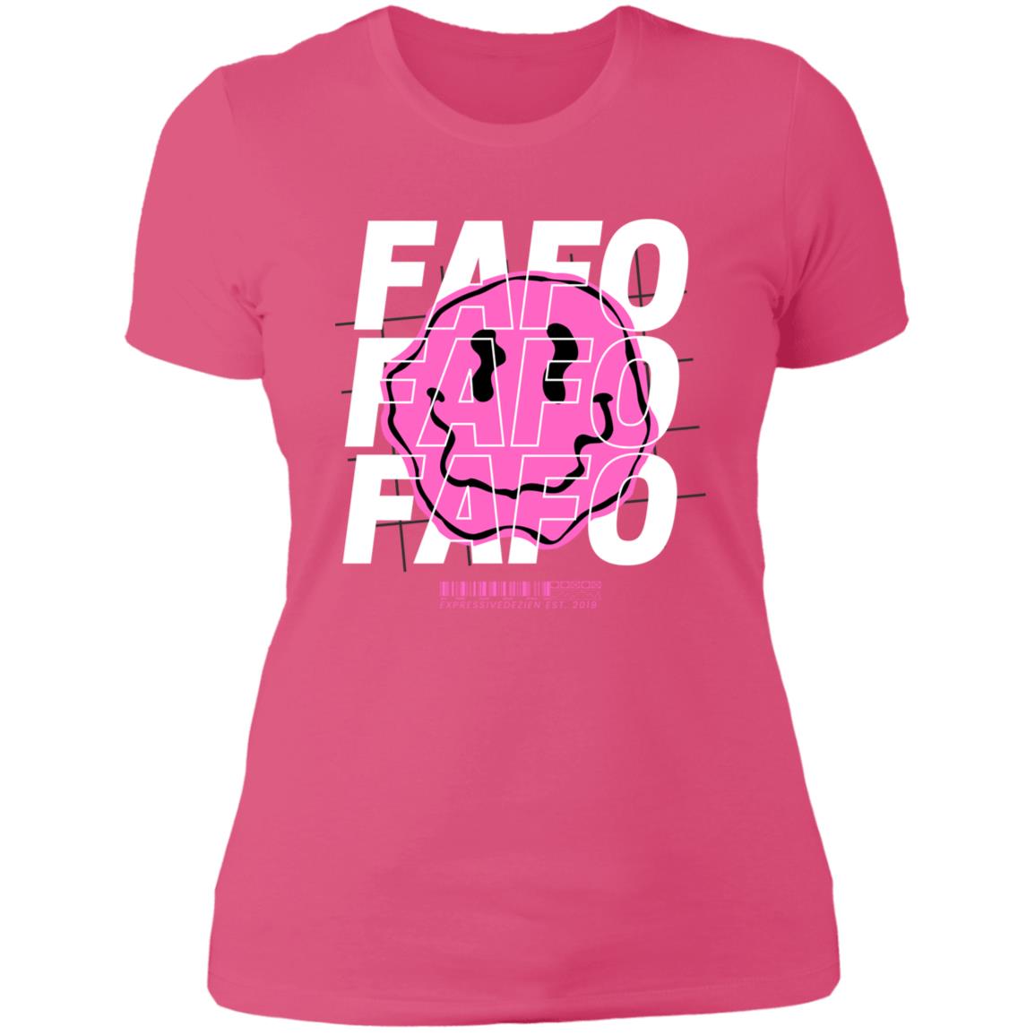 Pink White FAFO Smiley Face Positive T-Shirt - Ladies' Boyfriend Fit - Expressive DeZien 