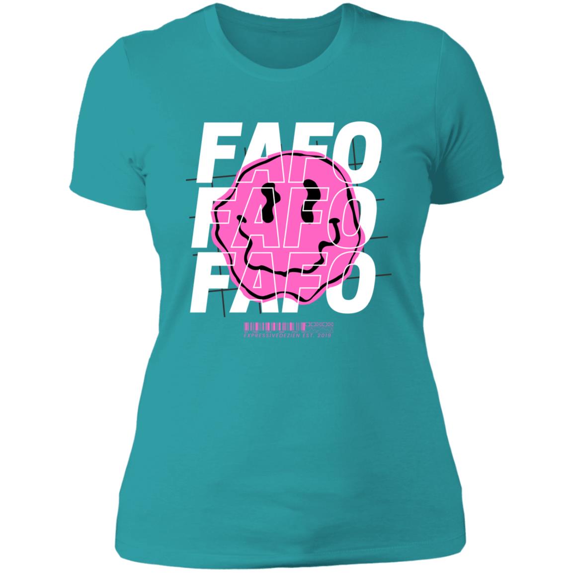 Pink White FAFO Smiley Face Positive T-Shirt - Ladies' Boyfriend Fit - Expressive DeZien 