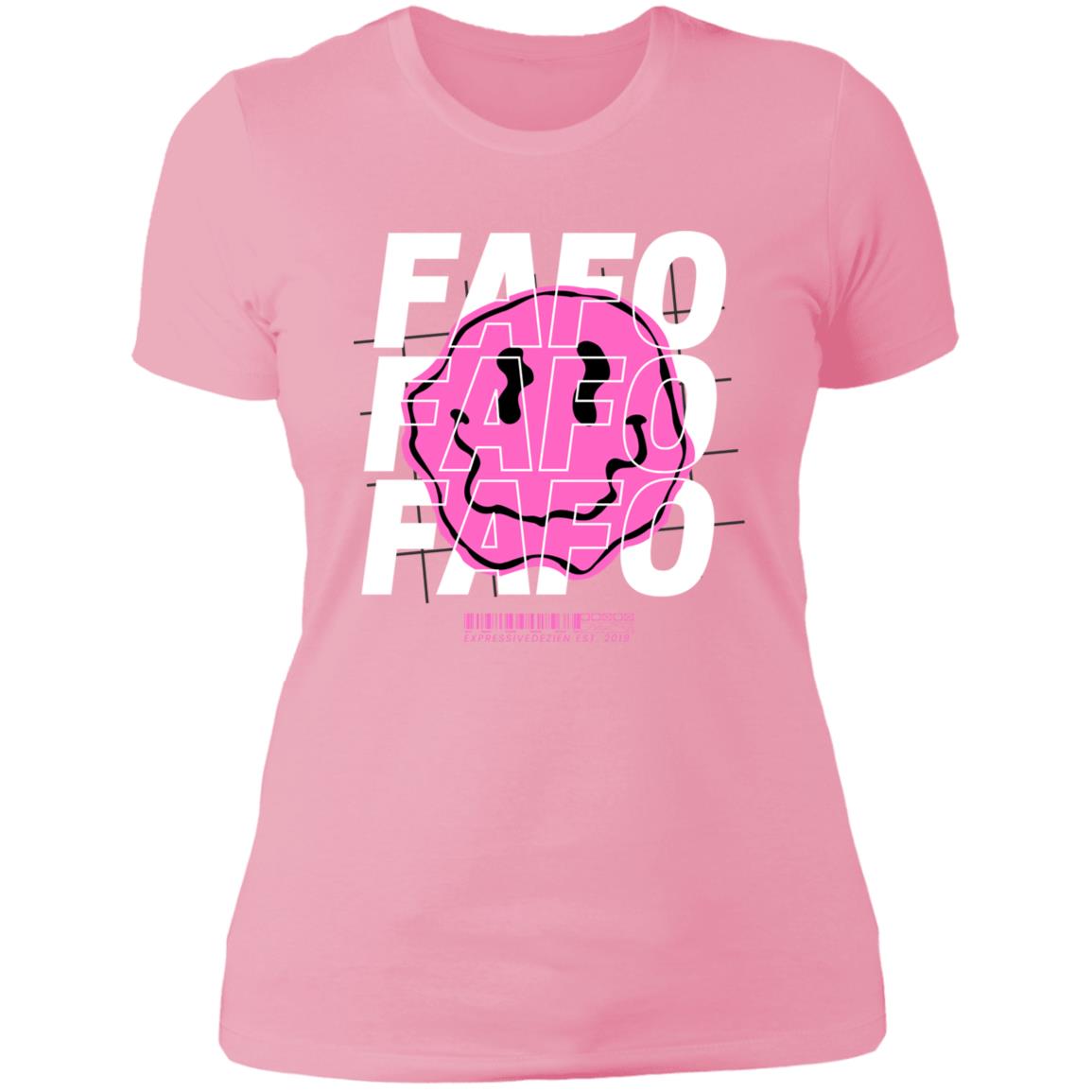 Pink White FAFO Smiley Face Positive T-Shirt - Ladies' Boyfriend Fit - Expressive DeZien 