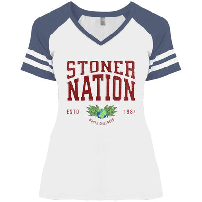 Stoner Nation Ladies' Game V-Neck T-ShirT - Expressive DeZien 