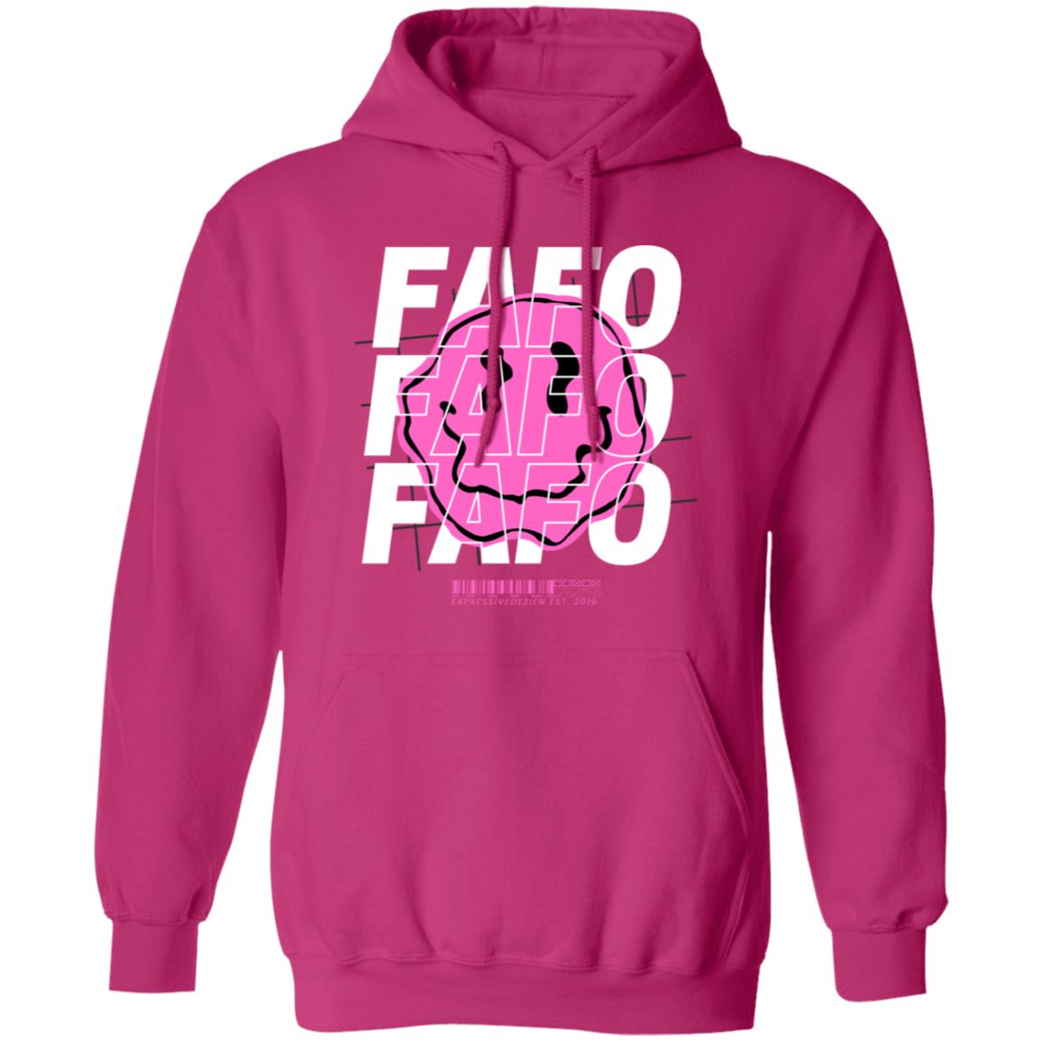 Pink White FAFO Smiley Face Positive Pullover Hoodie - Heliconia - Expressive DeZien 