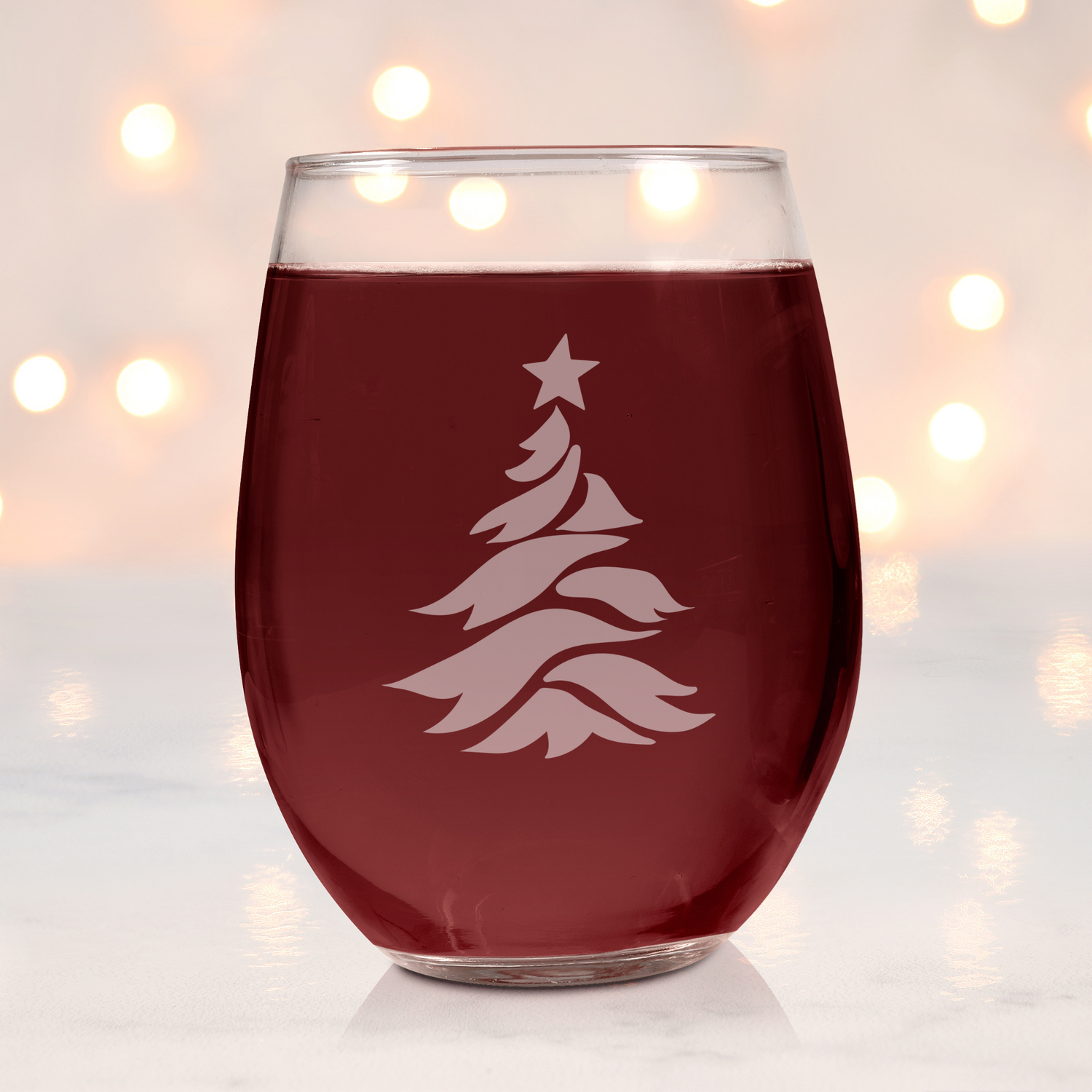 Elegant Snowfall Christmas Tree Etched Stemless Wine Glass - 20.5 oz  | Christmas Wine Glasses - Expressive DeZien 