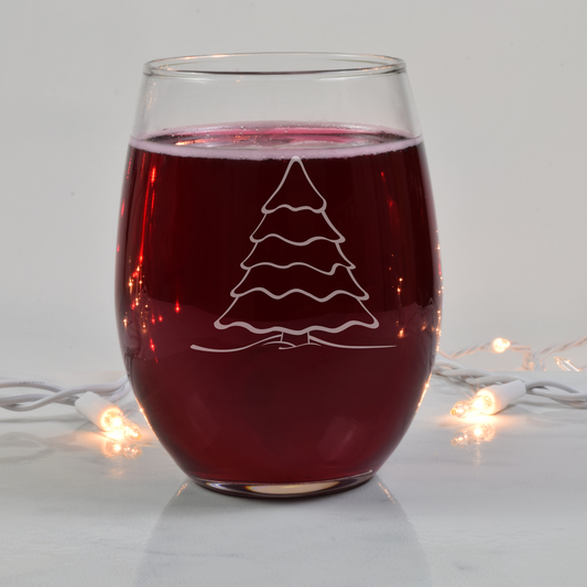 Elegant Christmas Tree Etched Stemless Wine Glass - 20.5 oz  | Christmas Wine Glasses - Expressive DeZien 