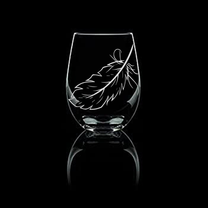 Etched Feather Stemless Wine Glass - 20.5oz - Expressive DeZien 