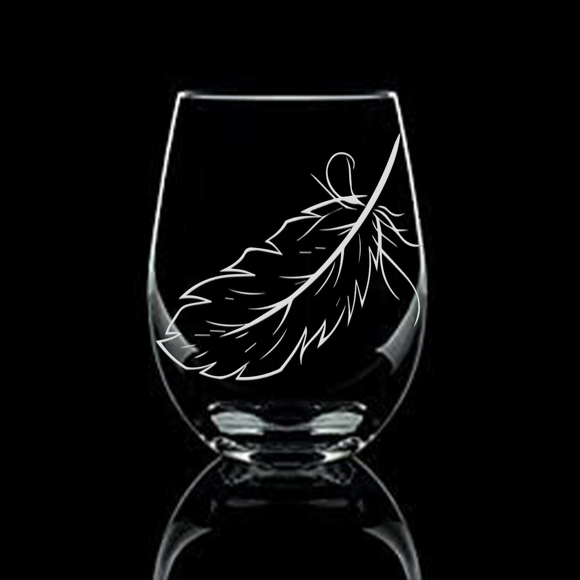 Etched Feather Stemless Wine Glass - 20.5oz - Expressive DeZien 