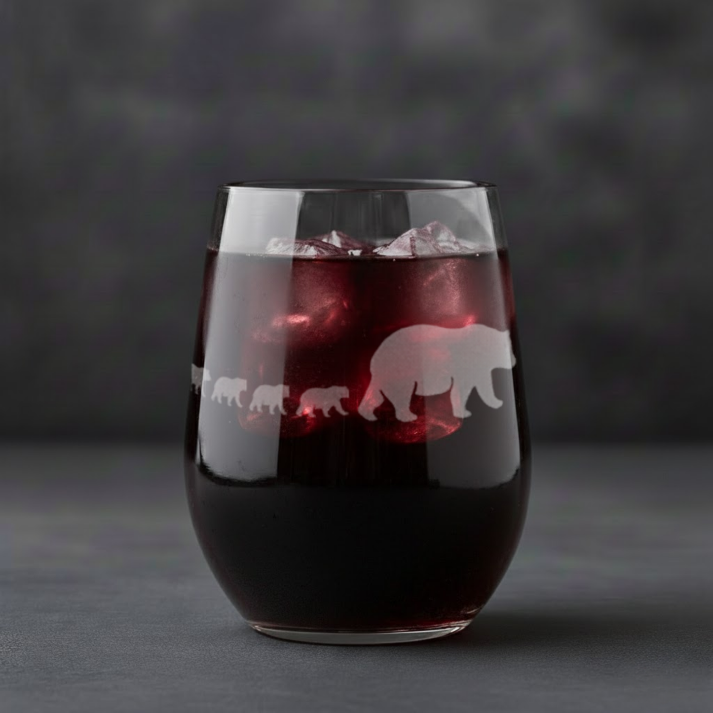 Etched Stemless Wine Glass 20.5oz | Mama Bear and Cubs | Deep Carved Sandblasted Glass | Expressive DeZien