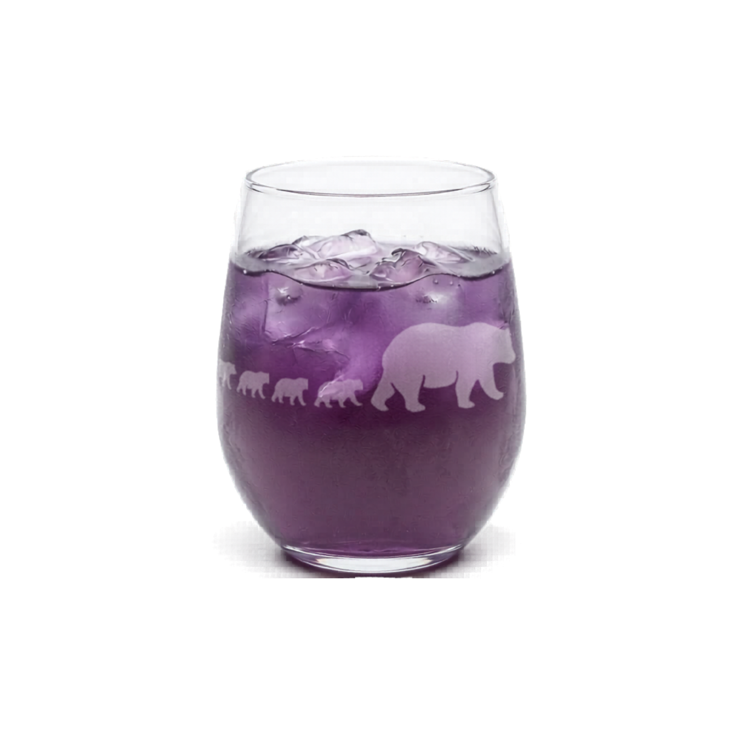 Etched Stemless Wine Glass 20.5oz | Mama Bear and Cubs | Deep Carved Sandblasted Glass | Expressive DeZien