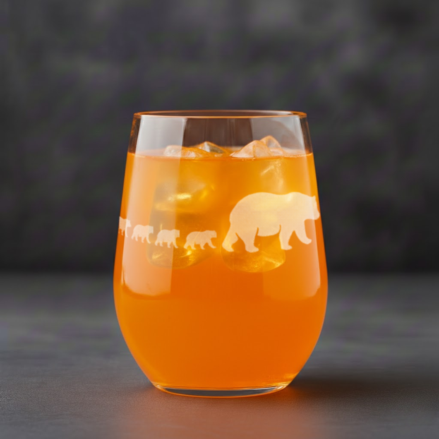 Etched Stemless Wine Glass 20.5oz | Mama Bear and Cubs | Deep Carved Sandblasted Glass | Expressive DeZien