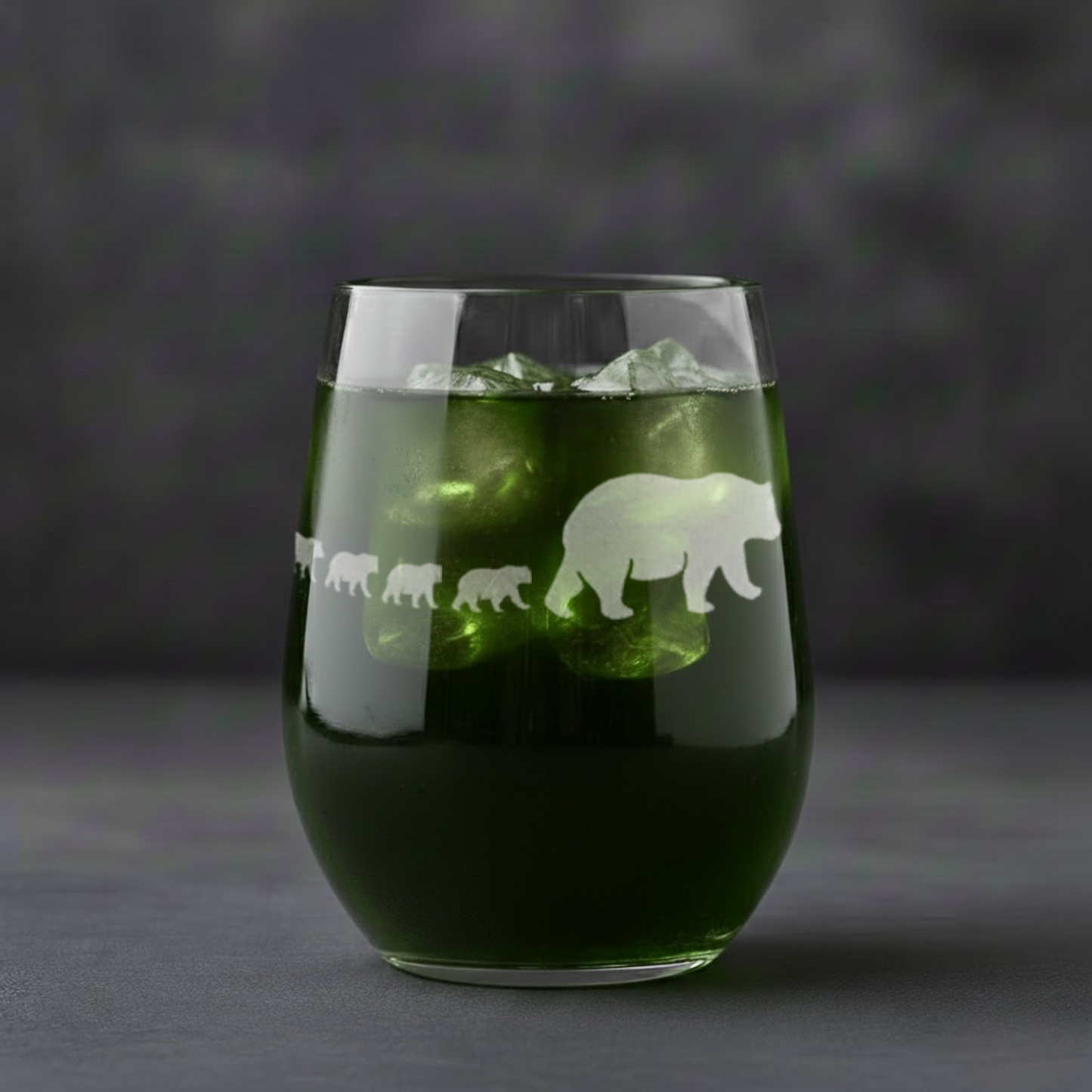 Etched Stemless Wine Glass 20.5oz | Mama Bear and Cubs | Deep Carved Sandblasted Glass | Expressive DeZien