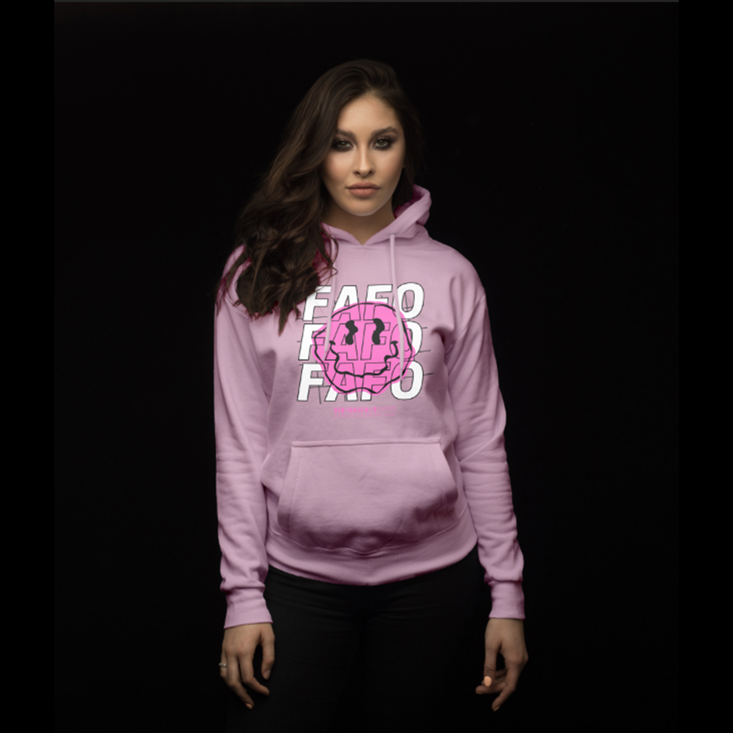 Pink White FAFO Smiley Face Positive Pullover Hoodie - Light Pink - Expressive DeZien 