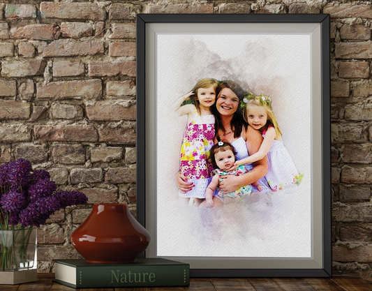 Custom Family Watercolor Satin Portrait Poster - Expressive DeZien 