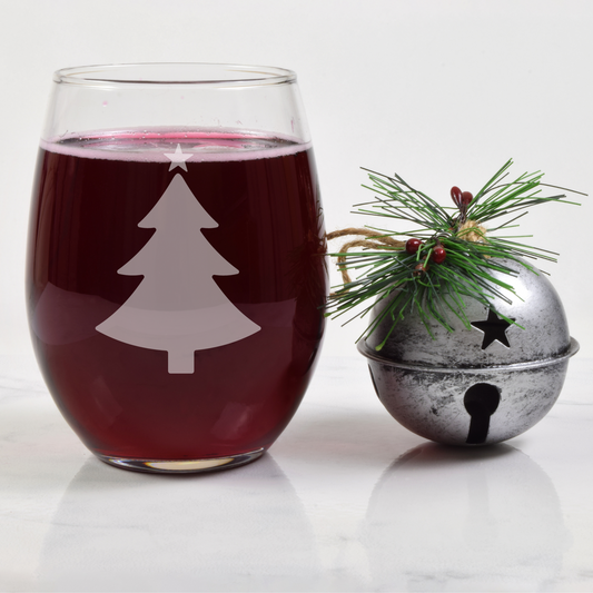 Festive Christmas Tree Etched Stemless Wine Glass - 20.5 oz  | Christmas Wine Glasses - Expressive DeZien 