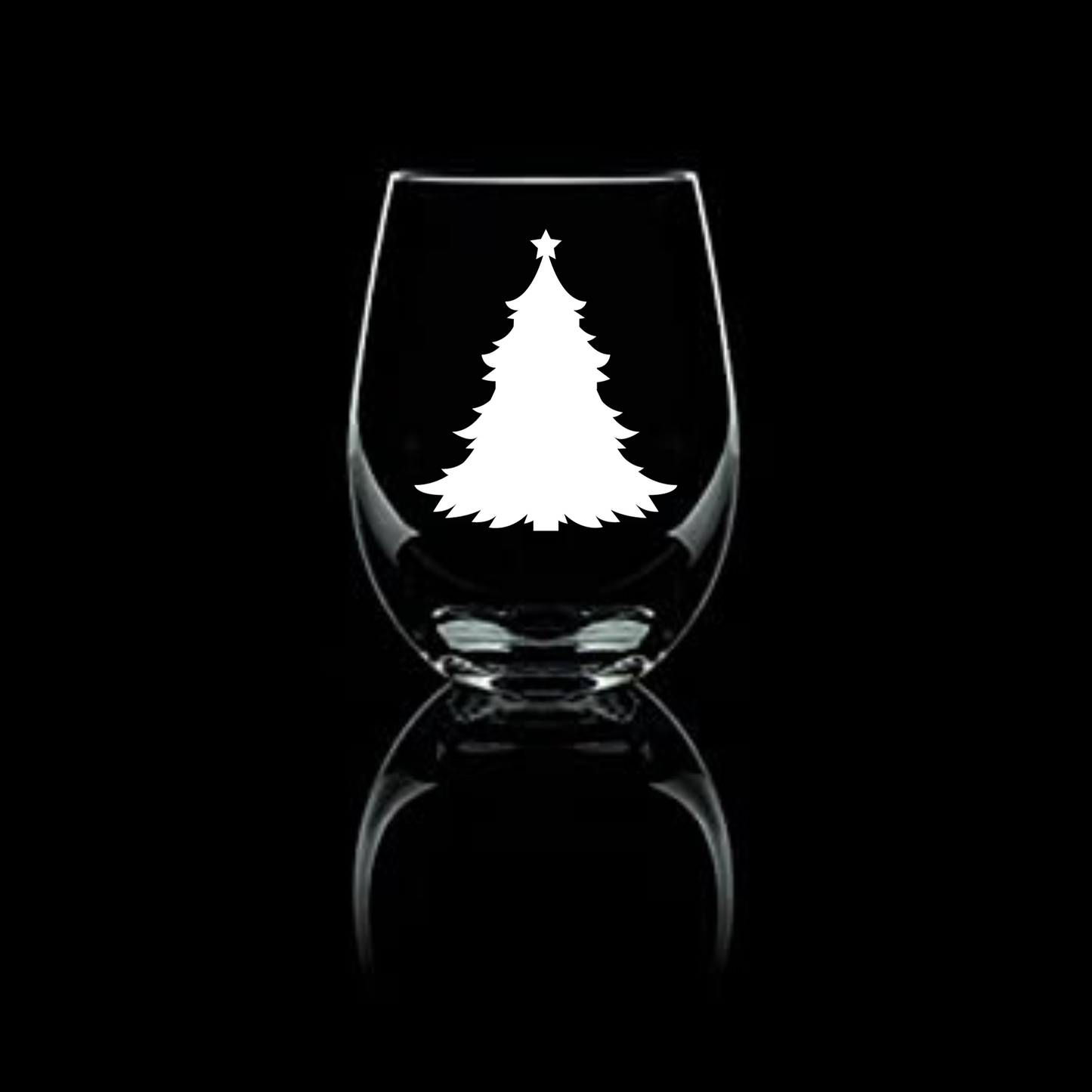 Frosty Flurries Christmas Tree Etched Stemless Wine Glass - 20.5 oz  | Christmas Wine Glasses - Expressive DeZien 
