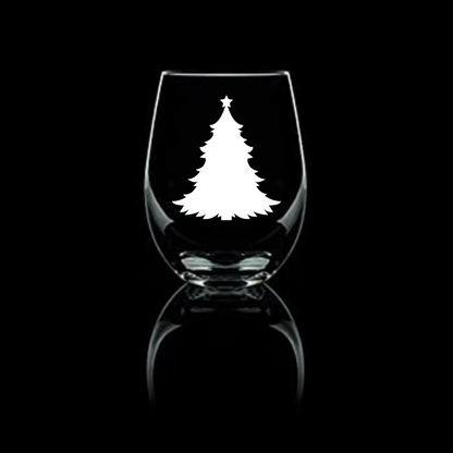 Frosty Flurries Christmas Tree Etched Stemless Wine Glass - 20.5 oz  | Christmas Wine Glasses - Expressive DeZien 