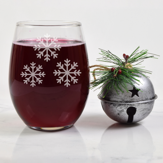Frosty Lace Etched Stemless Wine Glass 20.5oz | Snowflake Wine Glasses - Expressive DeZien 