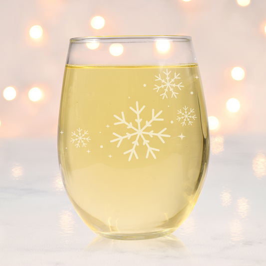 Frozen Symphony Etched Stemless Wine Glass 20.5oz | Snowflake Wine Glasses - Expressive DeZien 