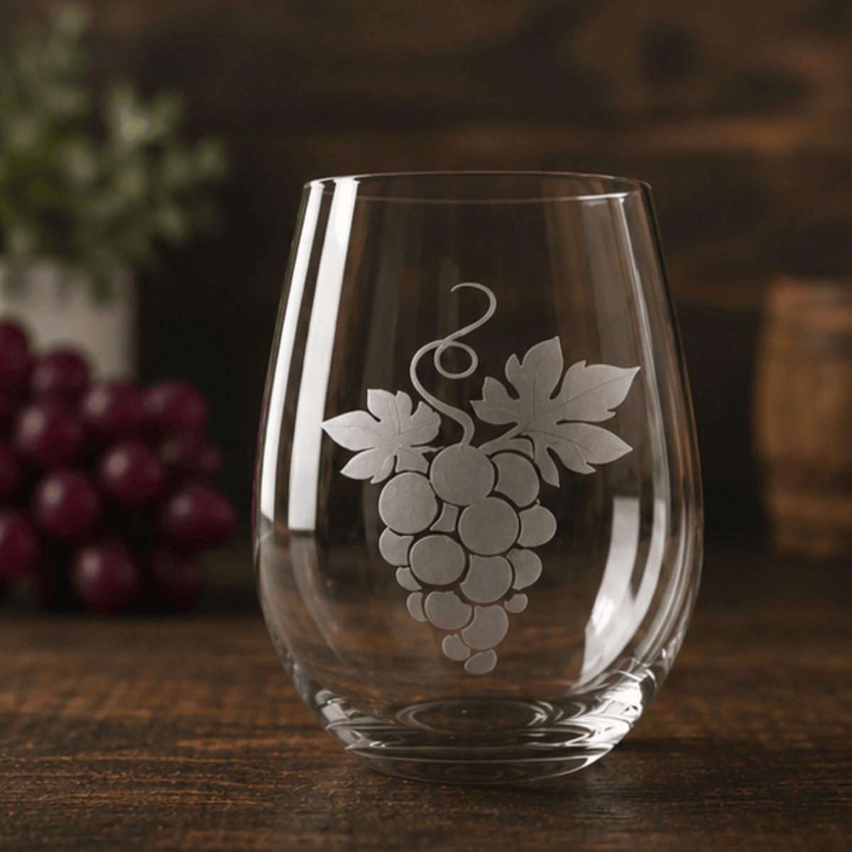 Grapes Etched Stemless Wine Glass | 20.5 oz