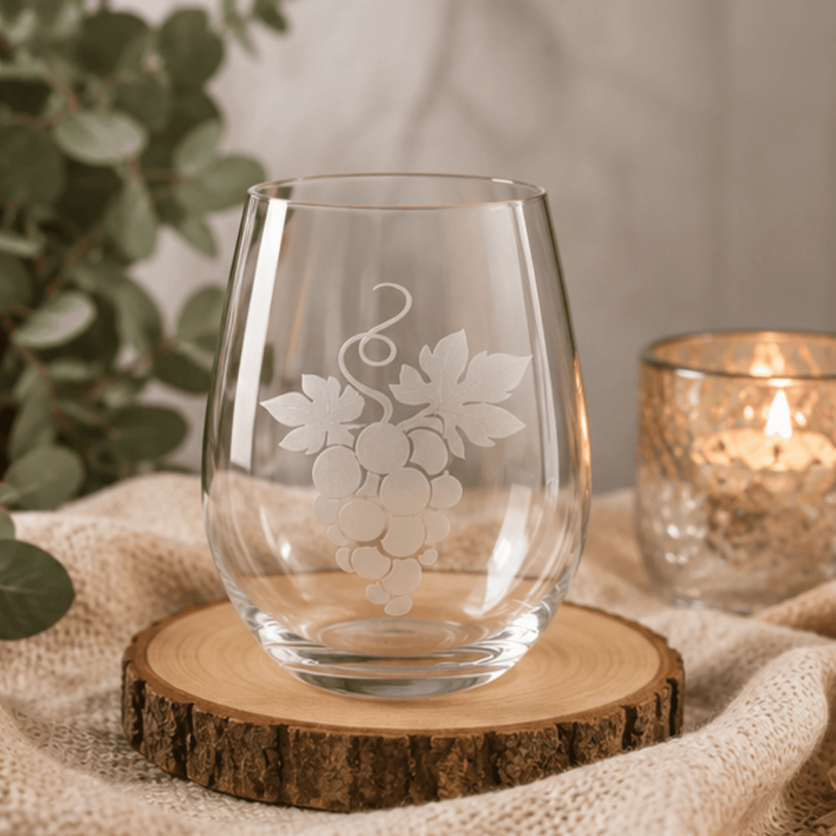 Grapes Etched Stemless Wine Glass | 20.5 oz