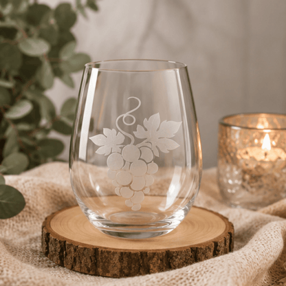 Grapes Etched Stemless Wine Glass | 20.5 oz