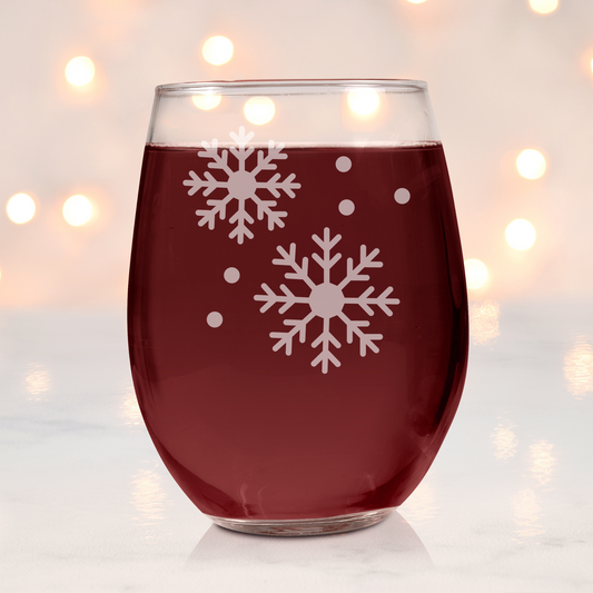 Icy Veil  Etched Stemless Wine Glass 20.5oz | Snowflake Wine Glasses - Expressive DeZien 