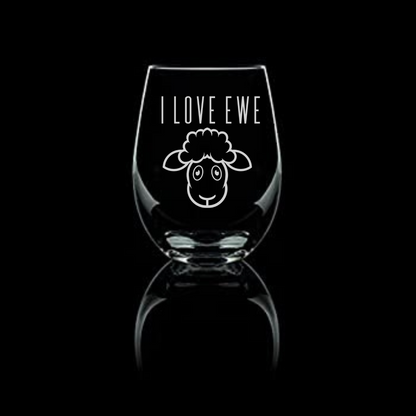 I LOVE EWE 20.5oz Stemless Wine Glasses Sweetheart Valentines Day Gift - Expressive DeZien 