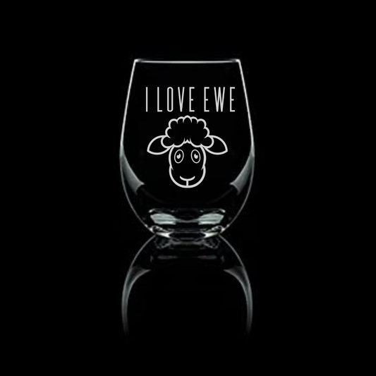I LOVE EWE 20.5oz Stemless Wine Glasses Sweetheart Valentines Day Gift - Expressive DeZien 