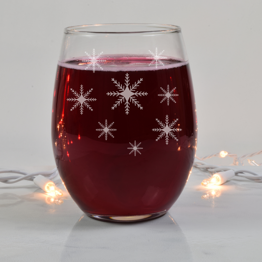 Iridescent Swirl Etched Stemless Wine Glass 20.5oz | Snowflake Wine Glasses - Expressive DeZien 