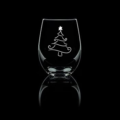 Jolly Christmas Tree Etched Stemless Wine Glass - 20.5 oz  | Christmas Wine Glasses - Expressive DeZien 