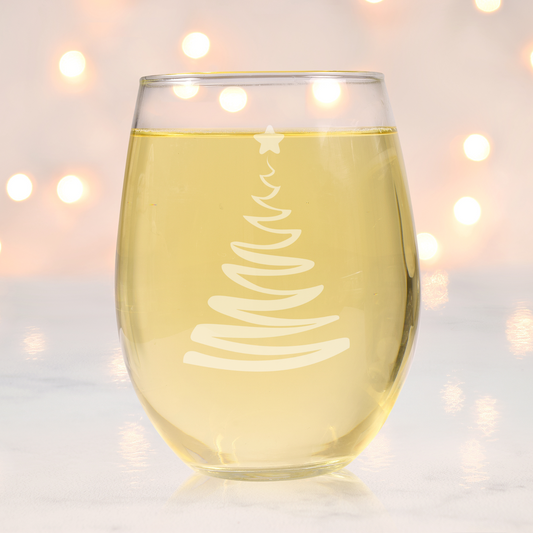 Peaceful Christmas Tree Etched Stemless Wine Glass - 20.5 oz  | Christmas Wine Glasses - Expressive DeZien 