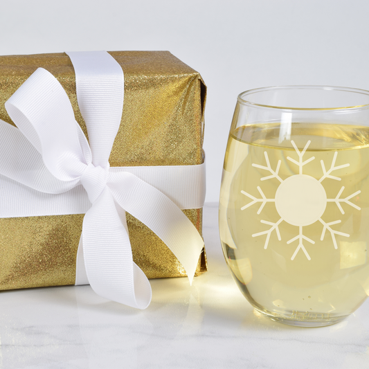 Polar Splendor Etched Stemless Wine Glass 20.5oz | Snowflake Wine Glasses - Expressive DeZien 