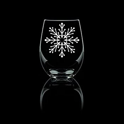 Queen's Whirl Etched Stemless Wine Glass 20.5oz | Snowflake Wine Glasses - Expressive DeZien 