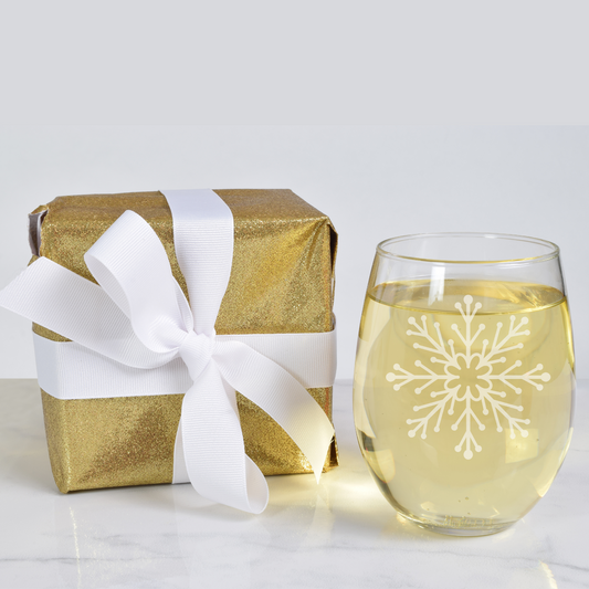 Queen's Whirl Etched Stemless Wine Glass 20.5oz | Snowflake Wine Glasses - Expressive DeZien 