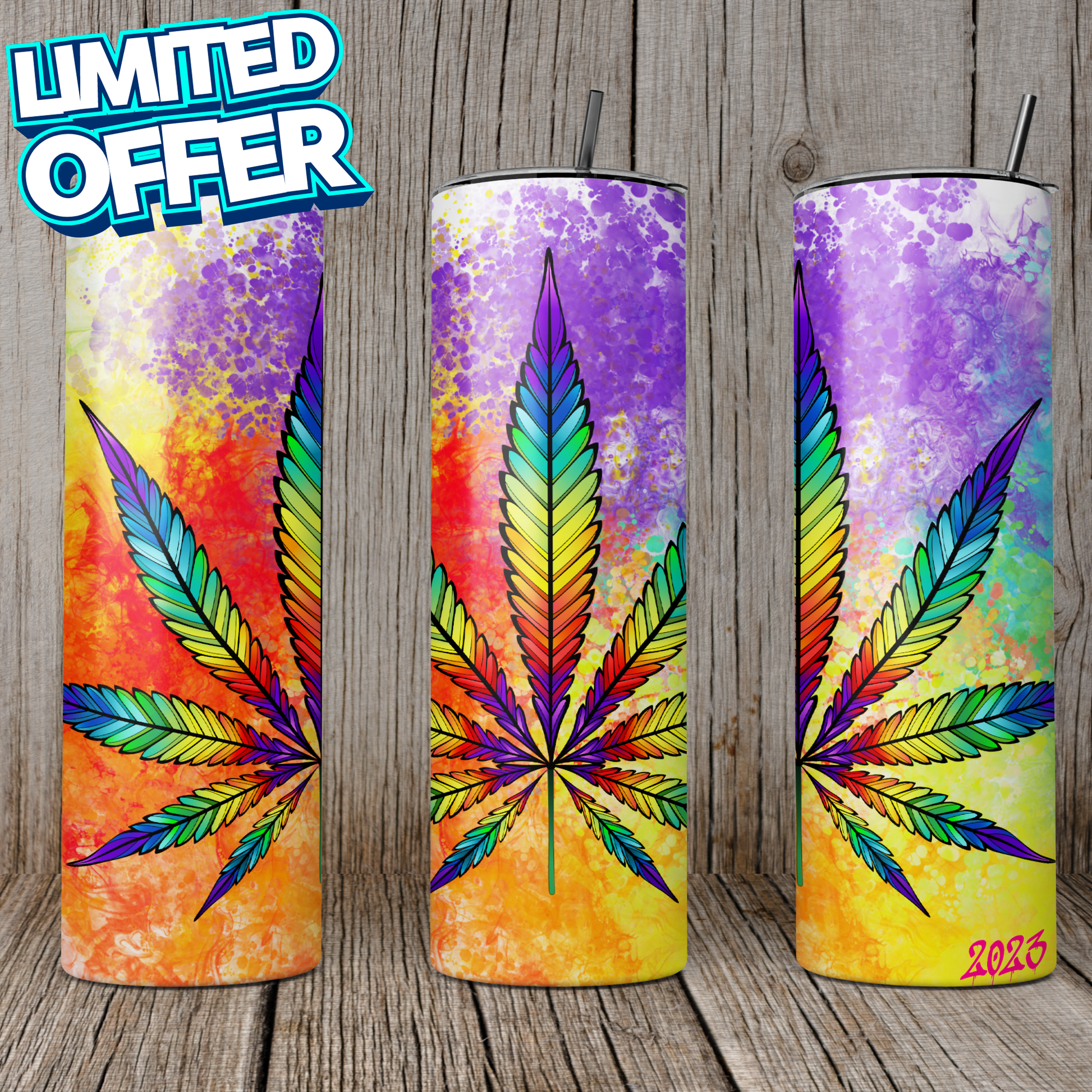 20oz Stainless Steel Skinny Tumbler Rainbow High Cannabis Kaleidoscope - Expressive DeZien 