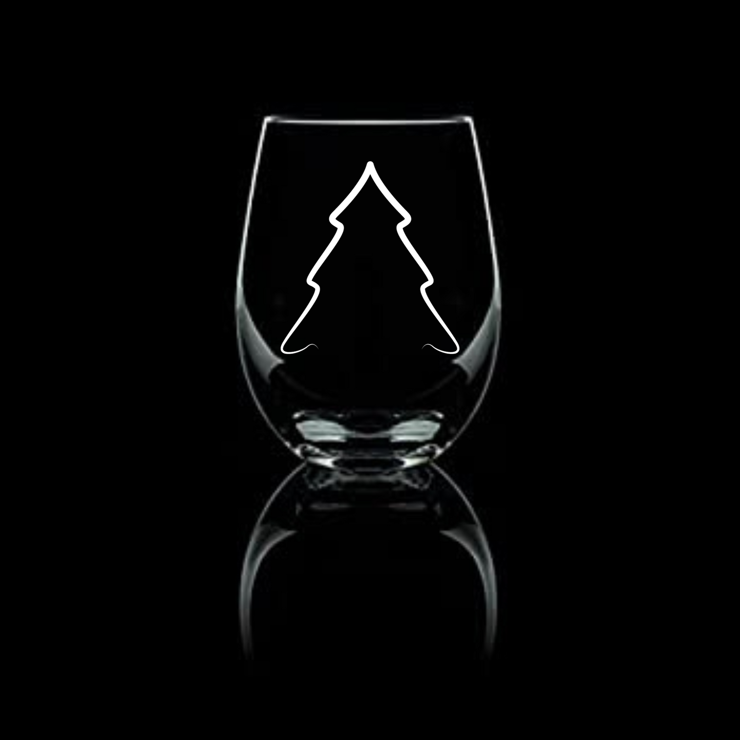 Simple Christmas Tree Etched Stemless Wine Glass - 20.5 oz  | Christmas Wine Glasses - Expressive DeZien 