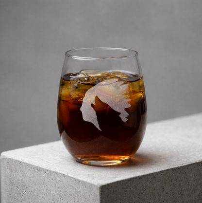 Etched Stemless Wine Glass 20.5oz | Native Wolf | Deep Carved Sandblasted Glass | Expressive DeZien