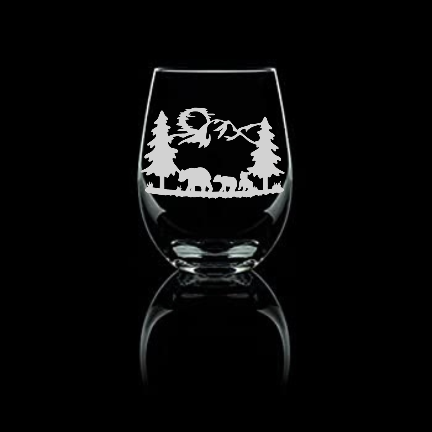 Bear Family Etched Stemless Wine Glass - 20.5oz - Expressive DeZien 