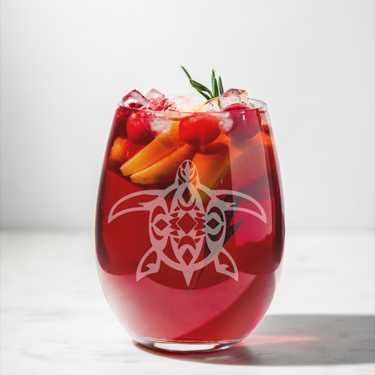 Tribal Turtle Etched Stemless Wine Glass – 20.5oz
