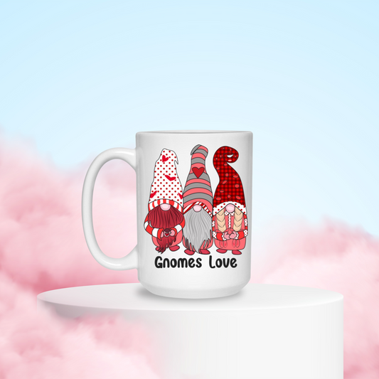 Gnomes Love 15oz White Mug – Whimsical Charm for Your Daily Sip! - Expressive DeZien 