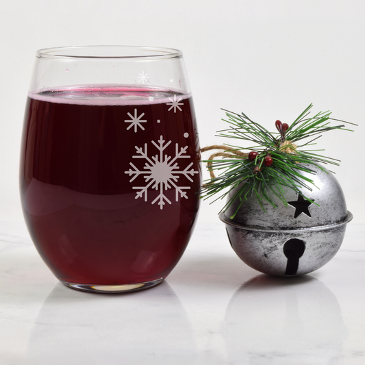 Winter Serenade Etched Stemless Wine Glass 20.5oz | Snowflake Wine Glasses - Expressive DeZien 